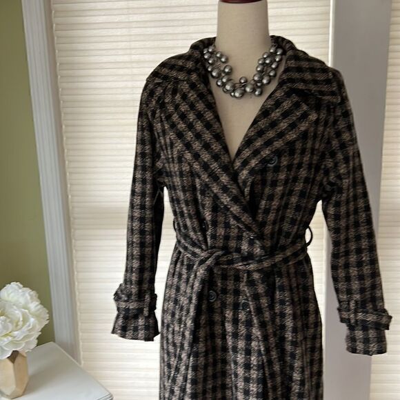 Nerazzurri Women’s S gorgeous Black and brown check long belted coat jacket - Picture 3 of 16